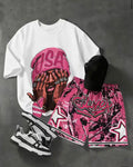 Completo Streetwear Oversize Bianco e Rosa
